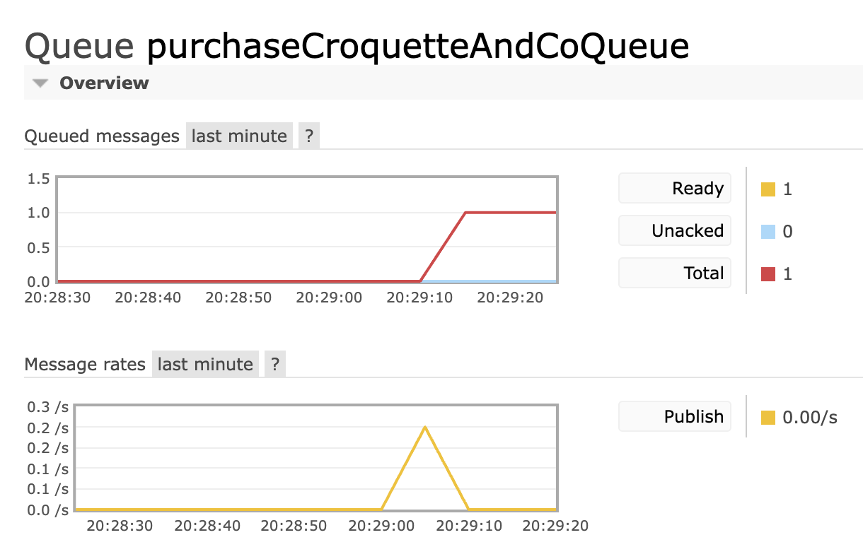 Figure 20 : Capture de l’écran de monitoring de la queue purchaseCroquetteAndCoQueue