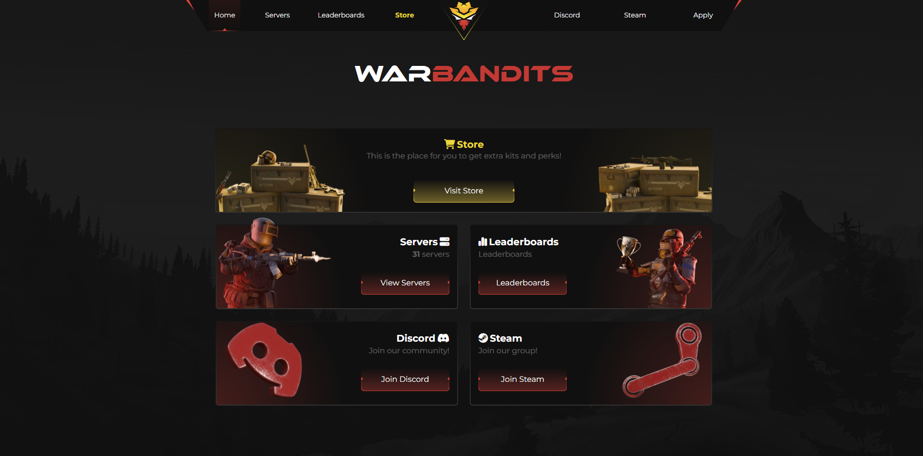 WarBandits game server store powered by Tebex for easy and powerful gaming monetization.
