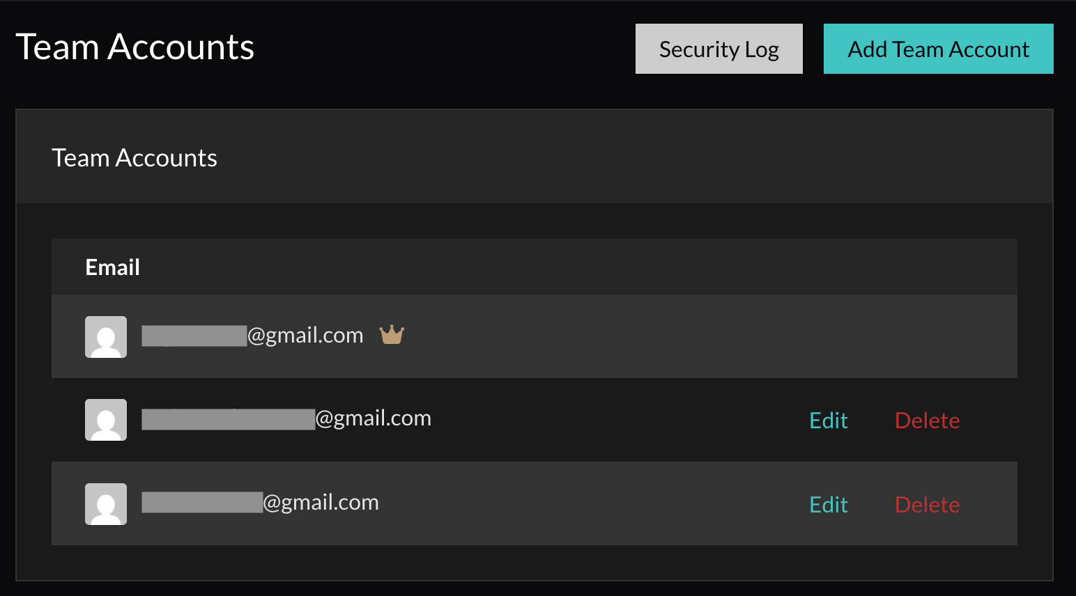 Tebex Team Accounts List View