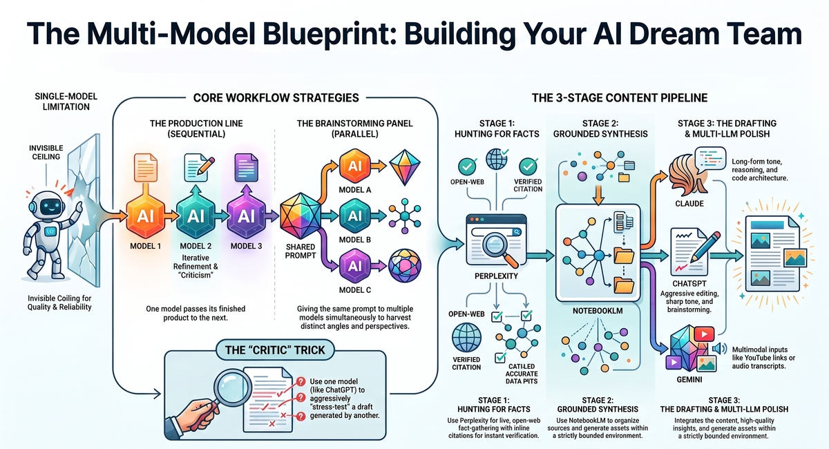 The illustration reveals how to use multiple AI tools to enhance your content