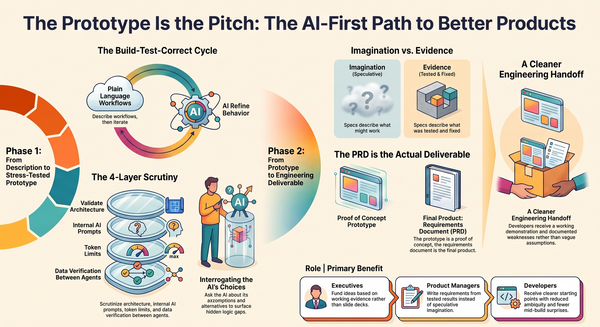 The illustration shows how to use Ai development tools to create a better Product Requirement Document