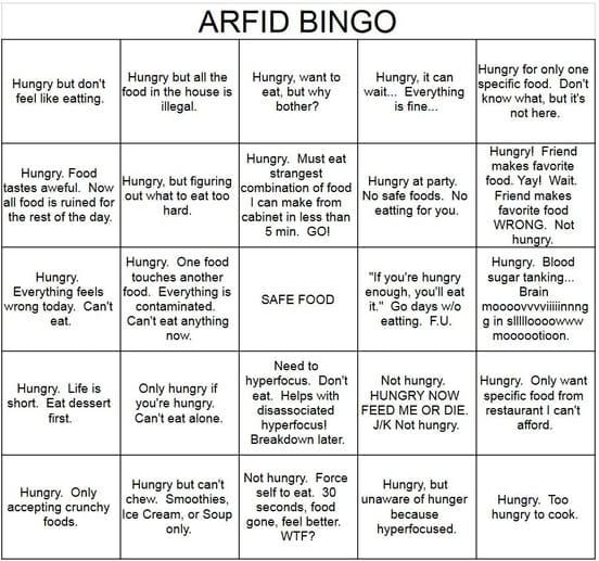 ARFID Bingo card