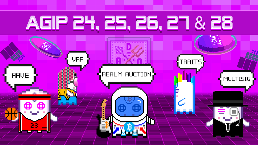 [VOTE] AGIP 24, 25, 26, 27 & 28: Treasury Staking on Aave, REALM Auction & Raffle Delay, Parcel VRF Variance Reduction, Alternative Trait Mapping & DAO Treasury Task Force Multisig Extension