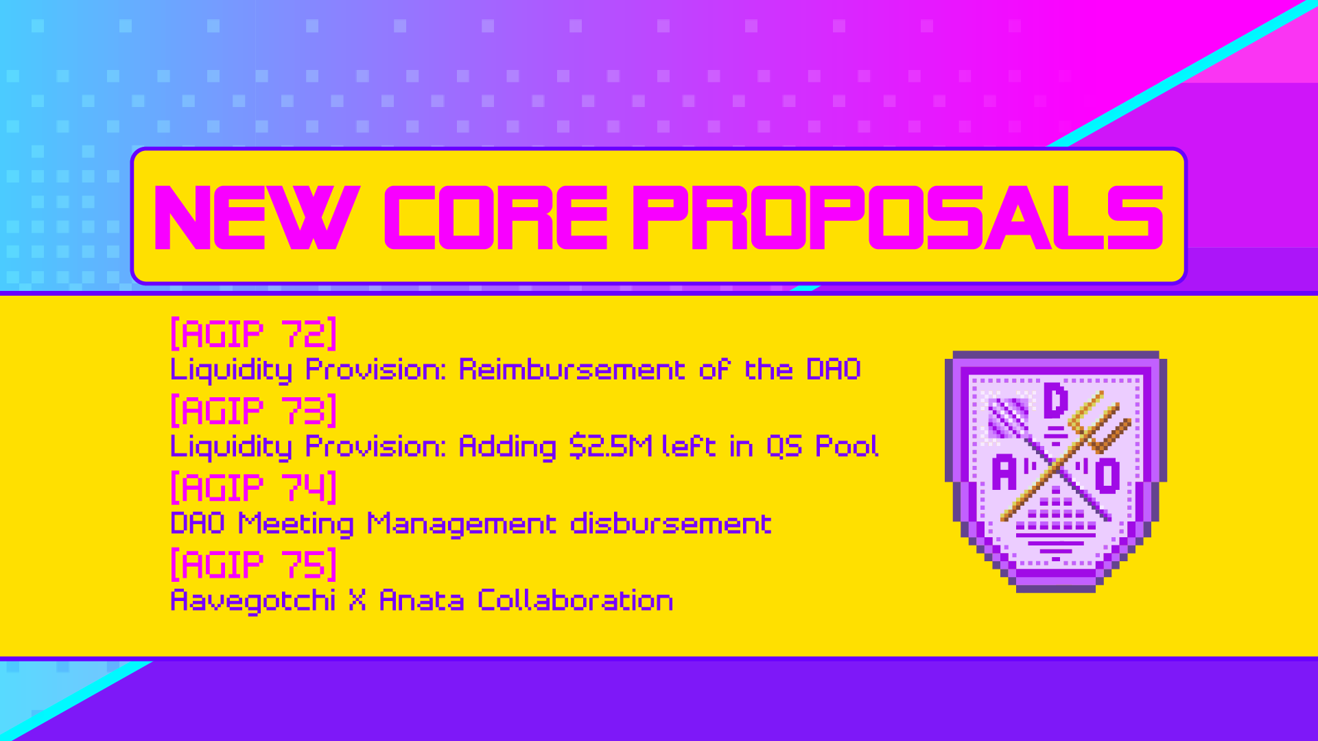 Vote Now AavegotchiDAO: Core Proposals AGIP 72, 73, 74 & 75