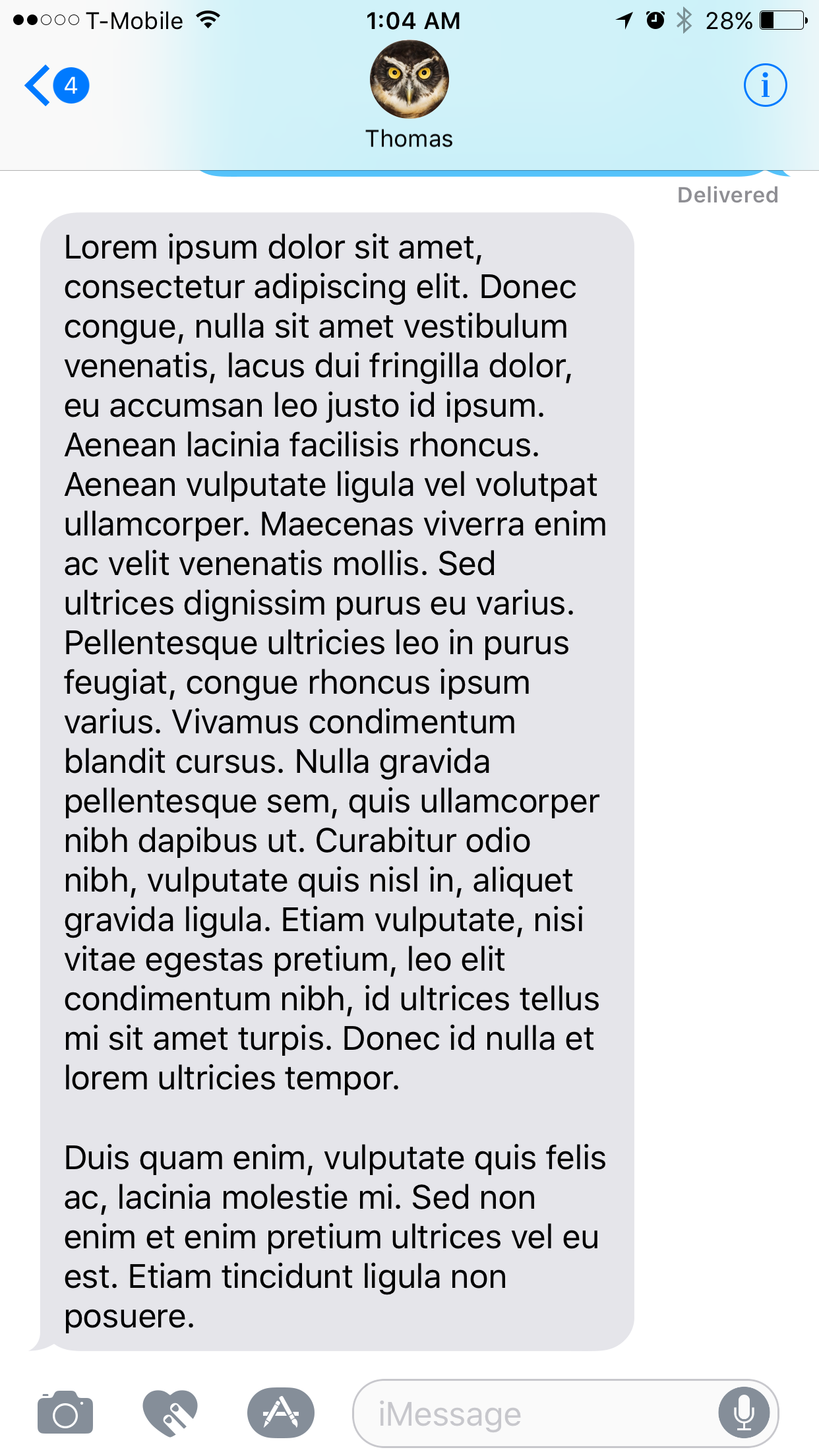 130 words of lorem ipsum on an iPhone 6S Plus