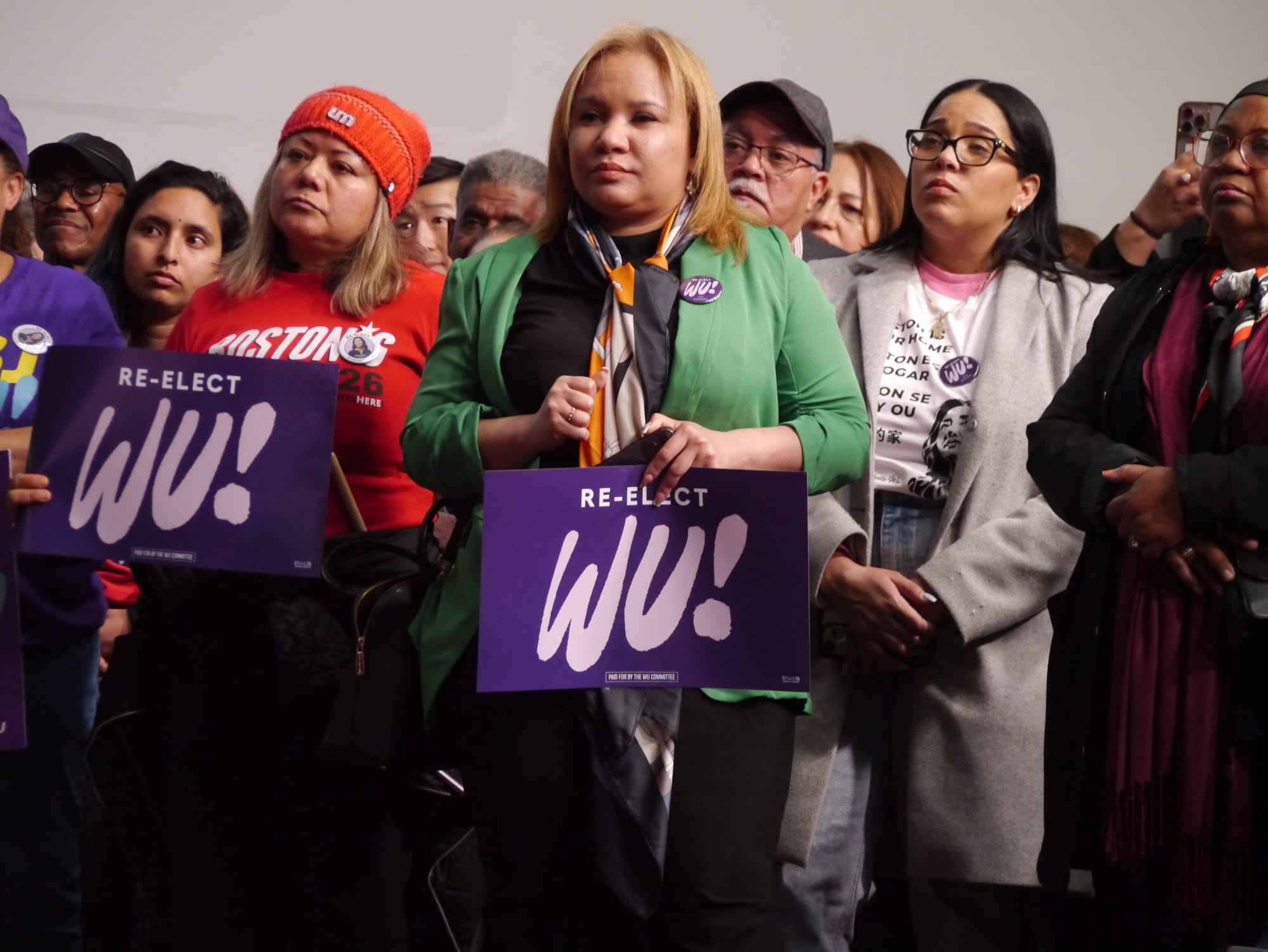 Supporters look on as Wu addresses the audience in the Cyclorama.