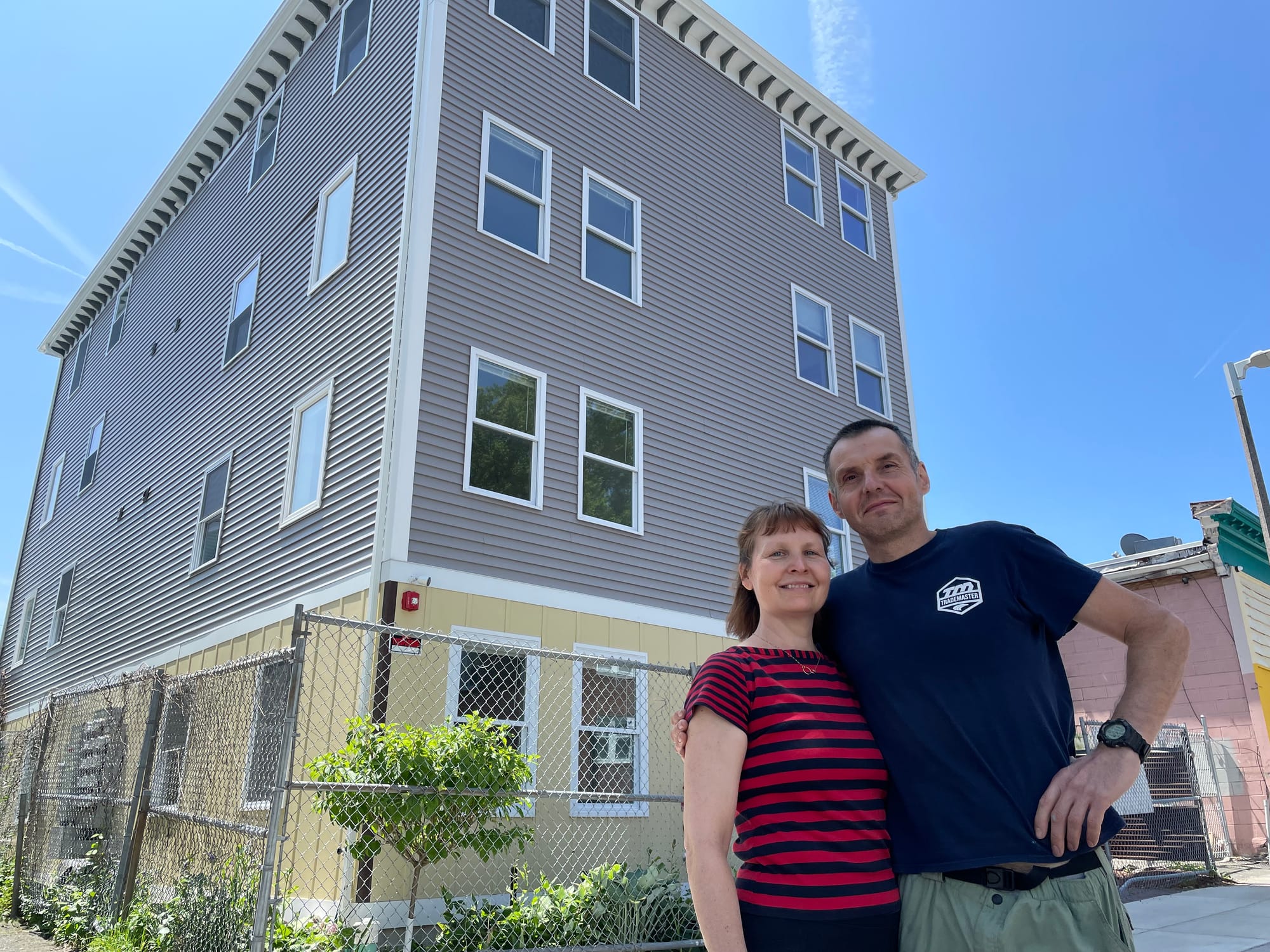 Elisa and Vivian Gerard stand in front of their 141 Westville Street apartment building.