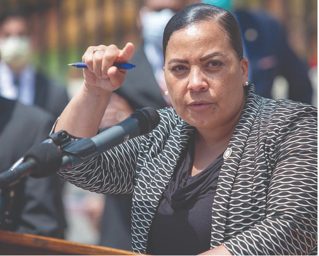 Rachael Rollins speaks from a podium in an undated photo.