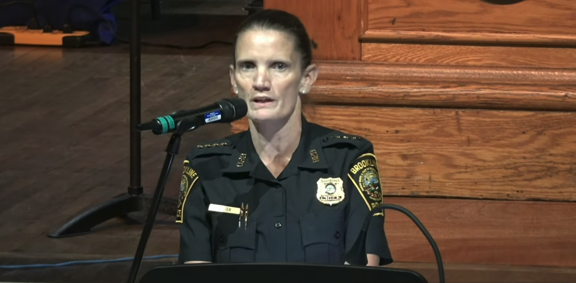Brookline Police Chief Jennifer Paster addresses Town Meeting members.