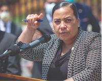 Rachael Rollins speaks from a podium in an undated photo.