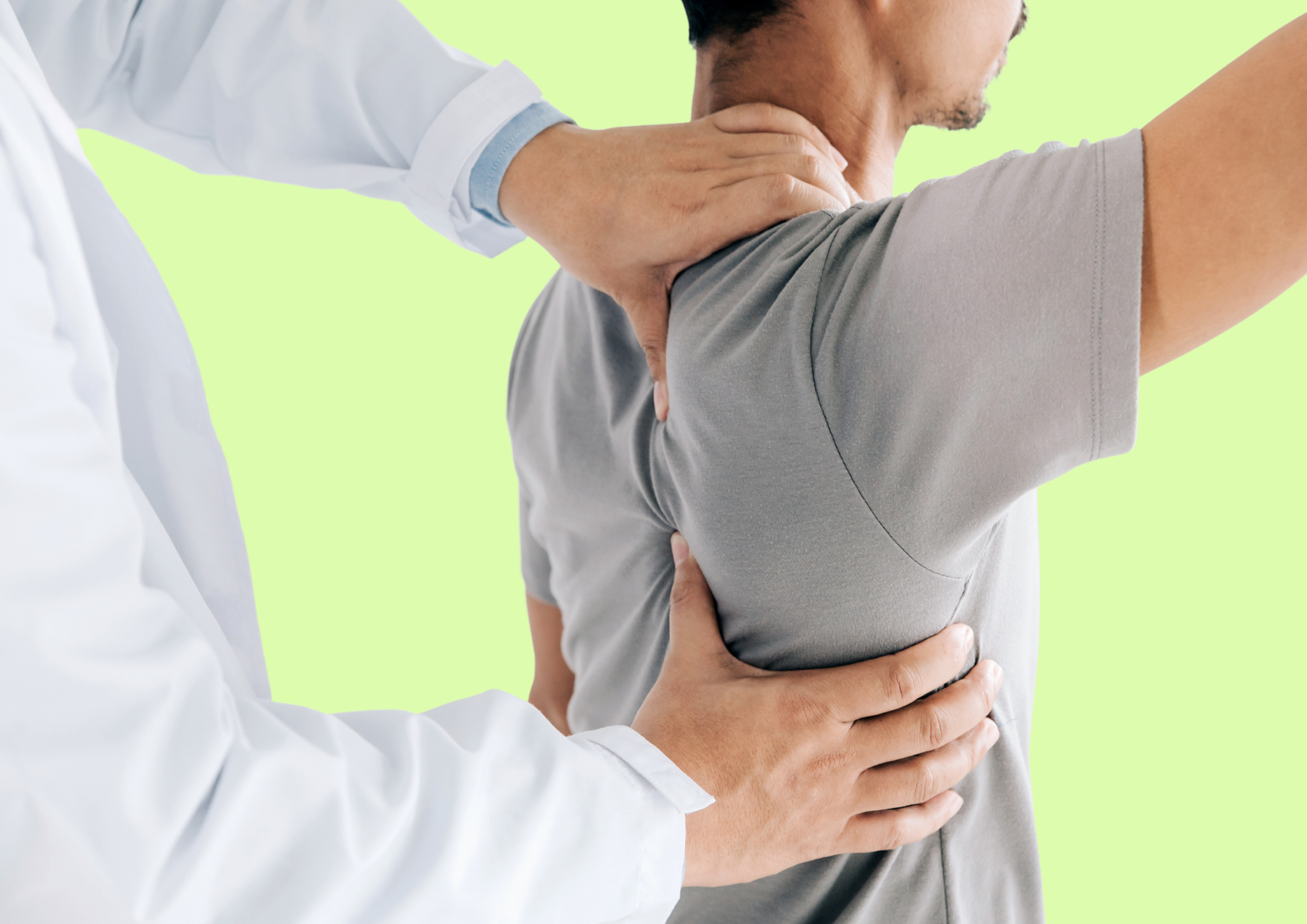 Doctor is examining an patient suffering from back pain.