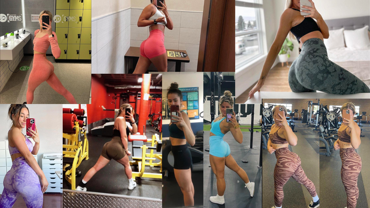 Women posing in gymwear in a way that accentuates the ass 