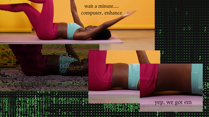 enhancement of a demo gif of a fitness model performing a deadbug where her lower back lifts off the ground