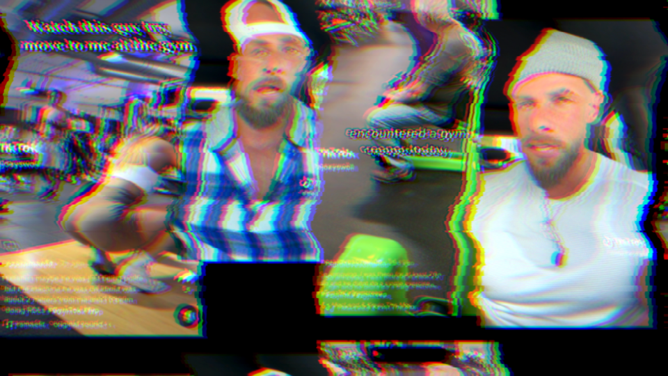 collage of TikTok stitches by JoeySwoll of #gymcreep posts