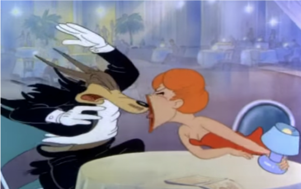 Tex Avery wolf getting shouted back in time by Little Red Riding Hood