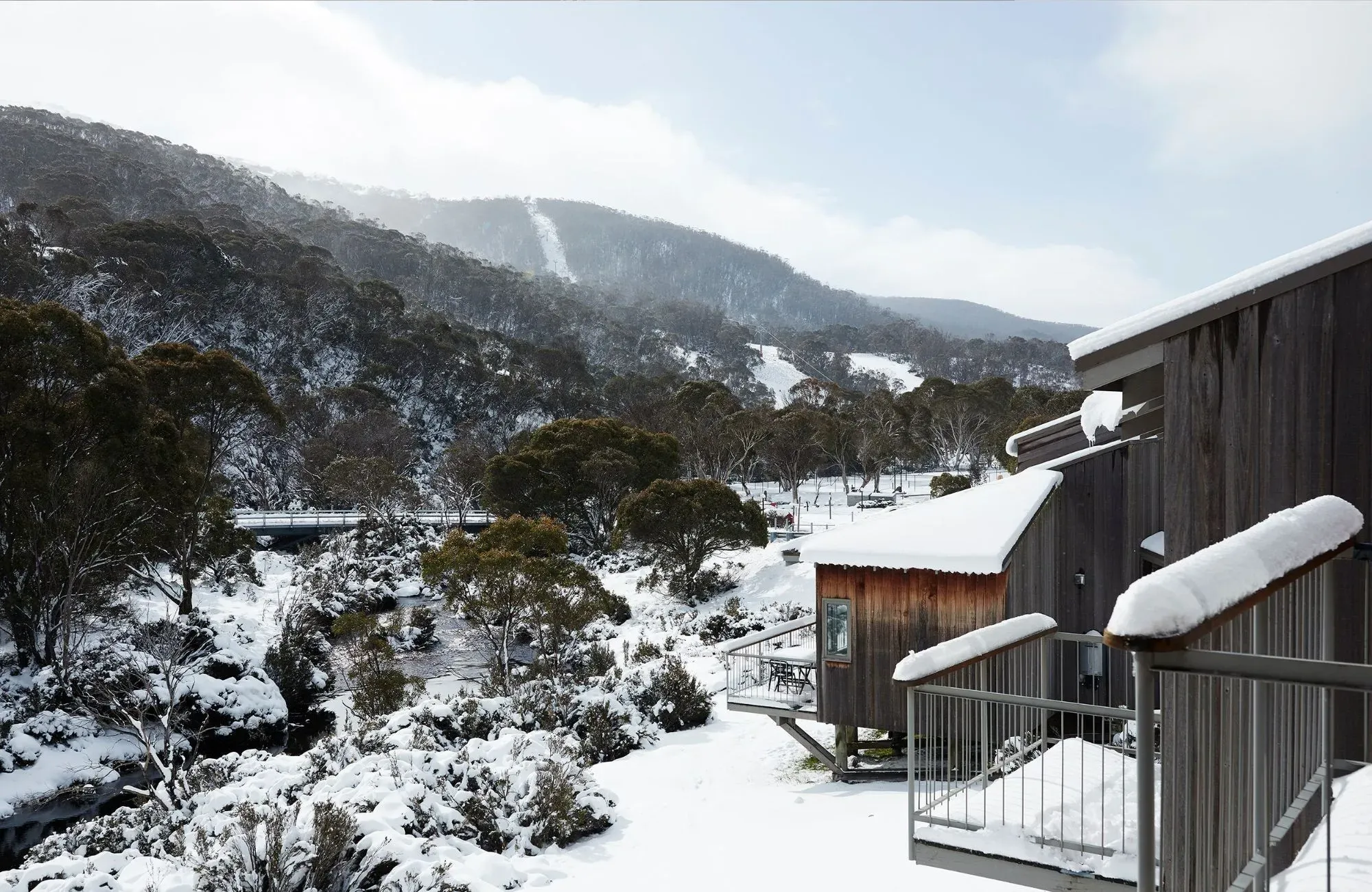 Cedar Cabin by Nicholas Gurney & Monique Easton. Side elevation of East Village views out to Mount Kosciuszko.