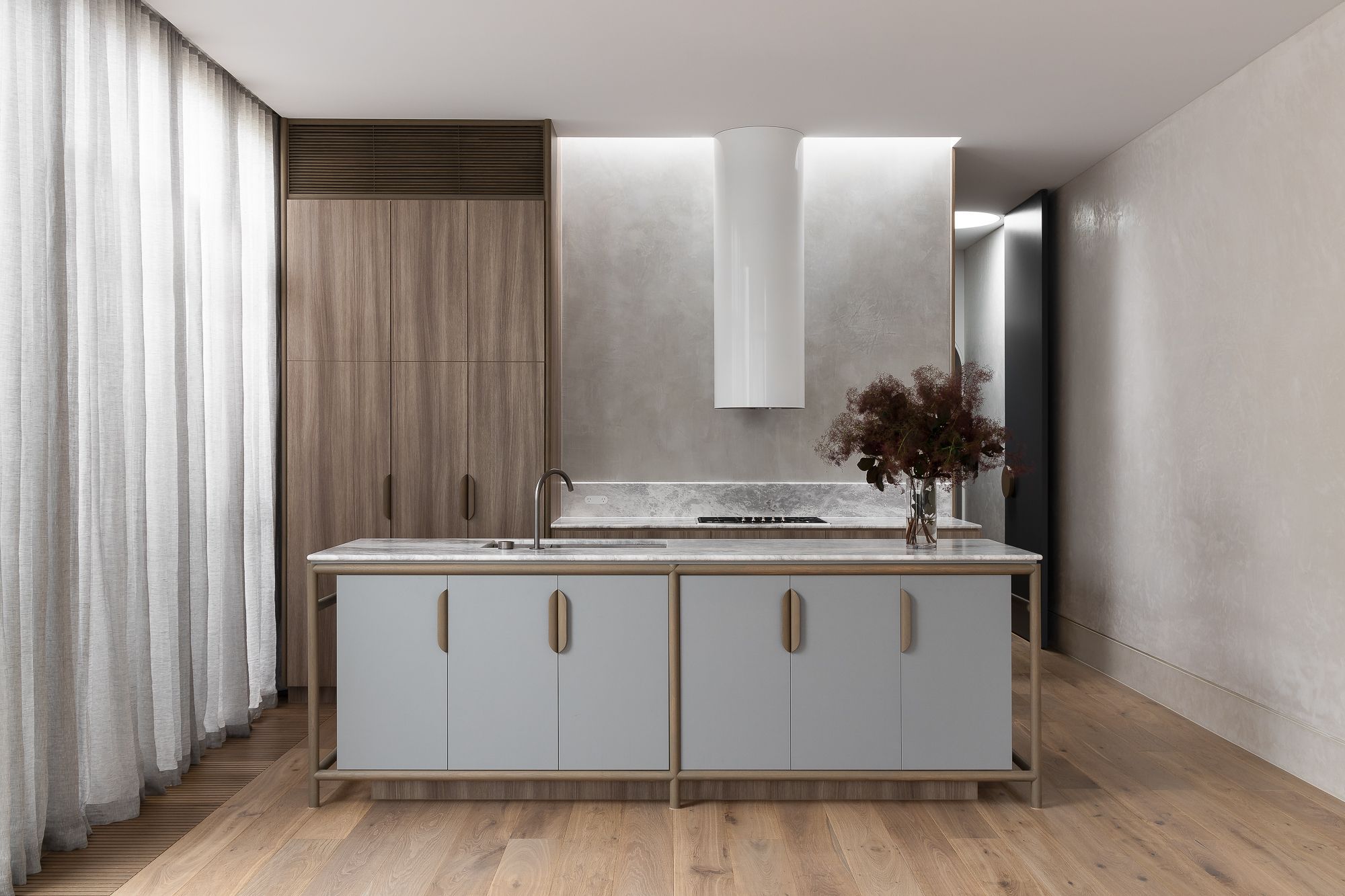 Ripponlea House by Luke Fry Architecture and Interior Design. Kitchen view, featuring island bench with contemporary style elements  