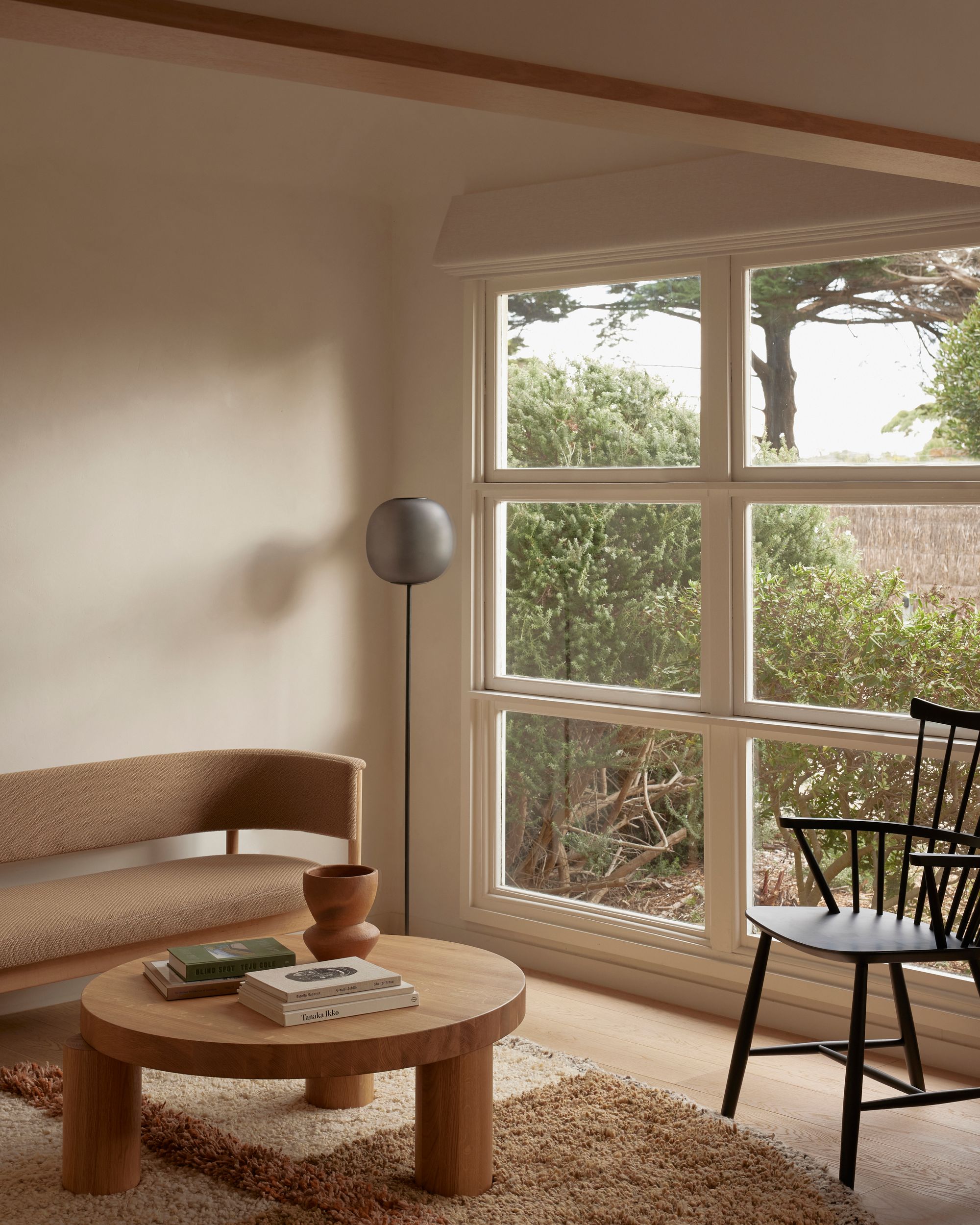 Portsea Surf Shack by Blair Smith Architecture. Living room, featuring a soft coastal aesthetic. 