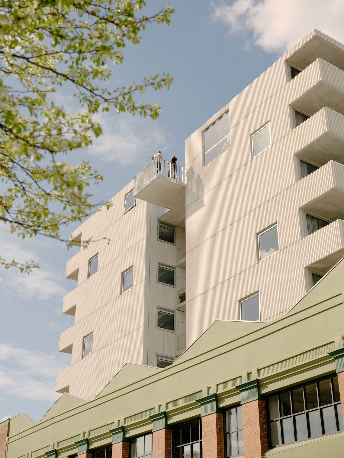 38 Albermarle St, Kensington By Fieldwork. Ground view looking up at 38 Albermarle street apartments. 