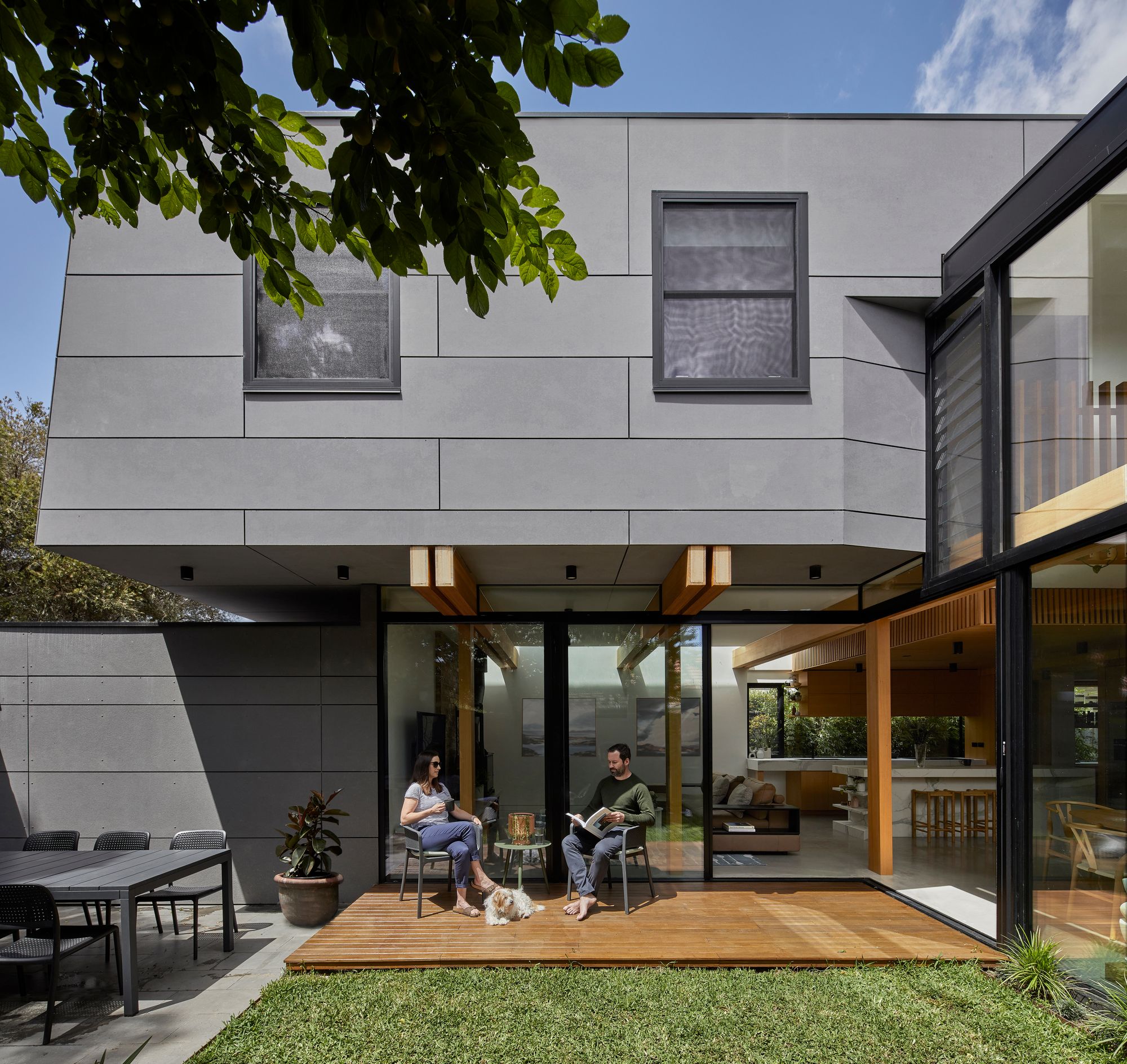 Timber Lantern House by mcmahon and nerlich. Garden view of Rear extension. 