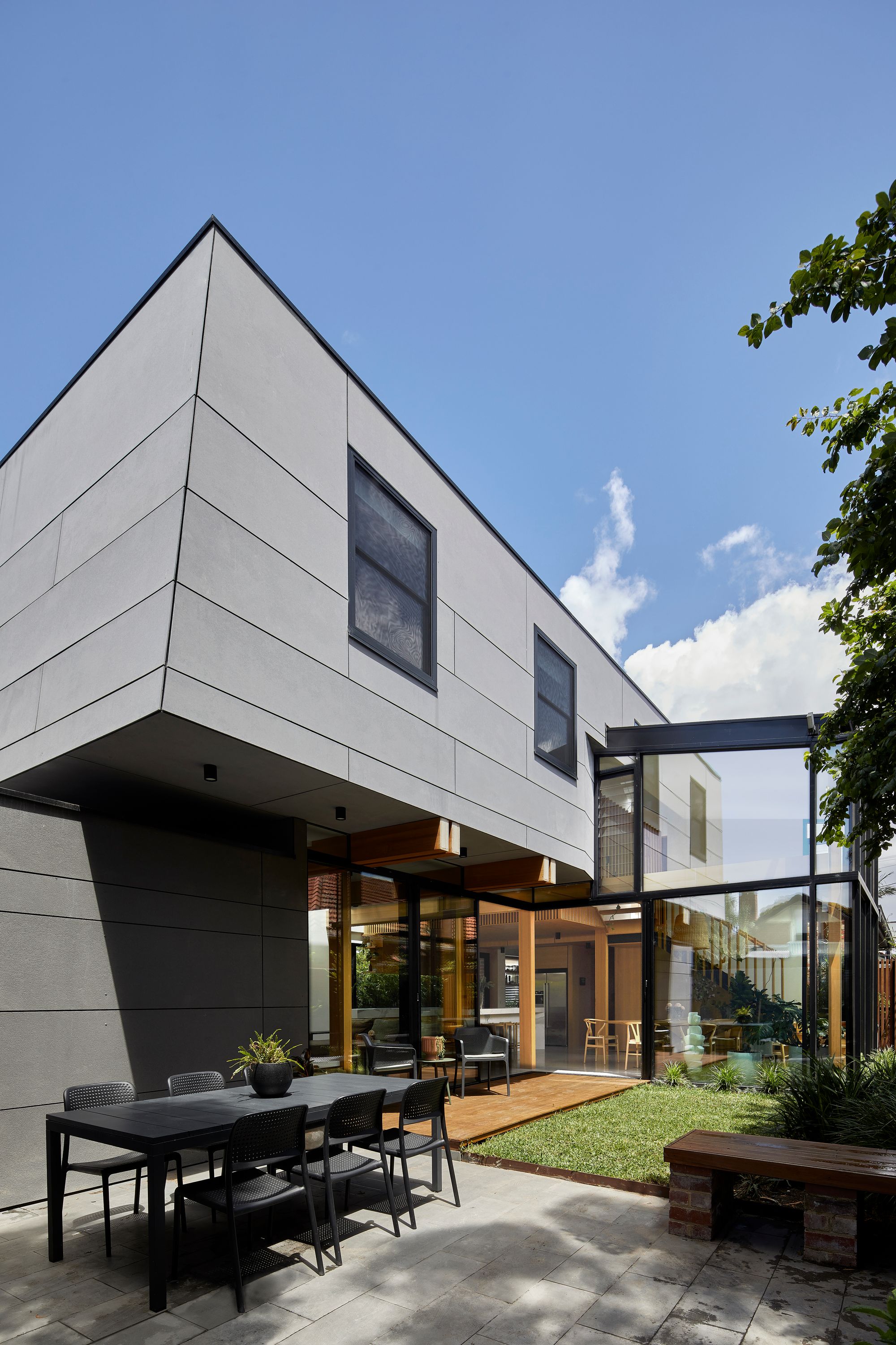 Timber Lantern House by mcmahon and nerlich. Garden view of rear extension. 