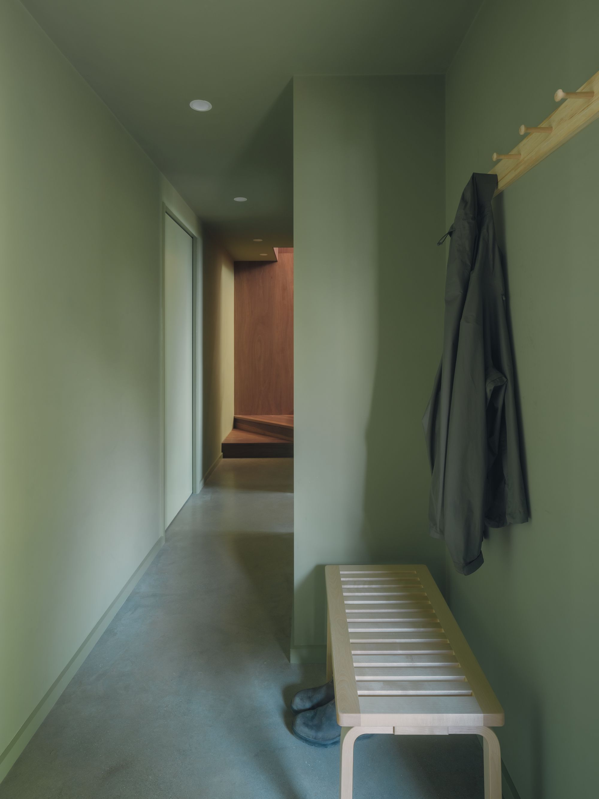 Kennett River House by MGAO showing green interior space with hanging space