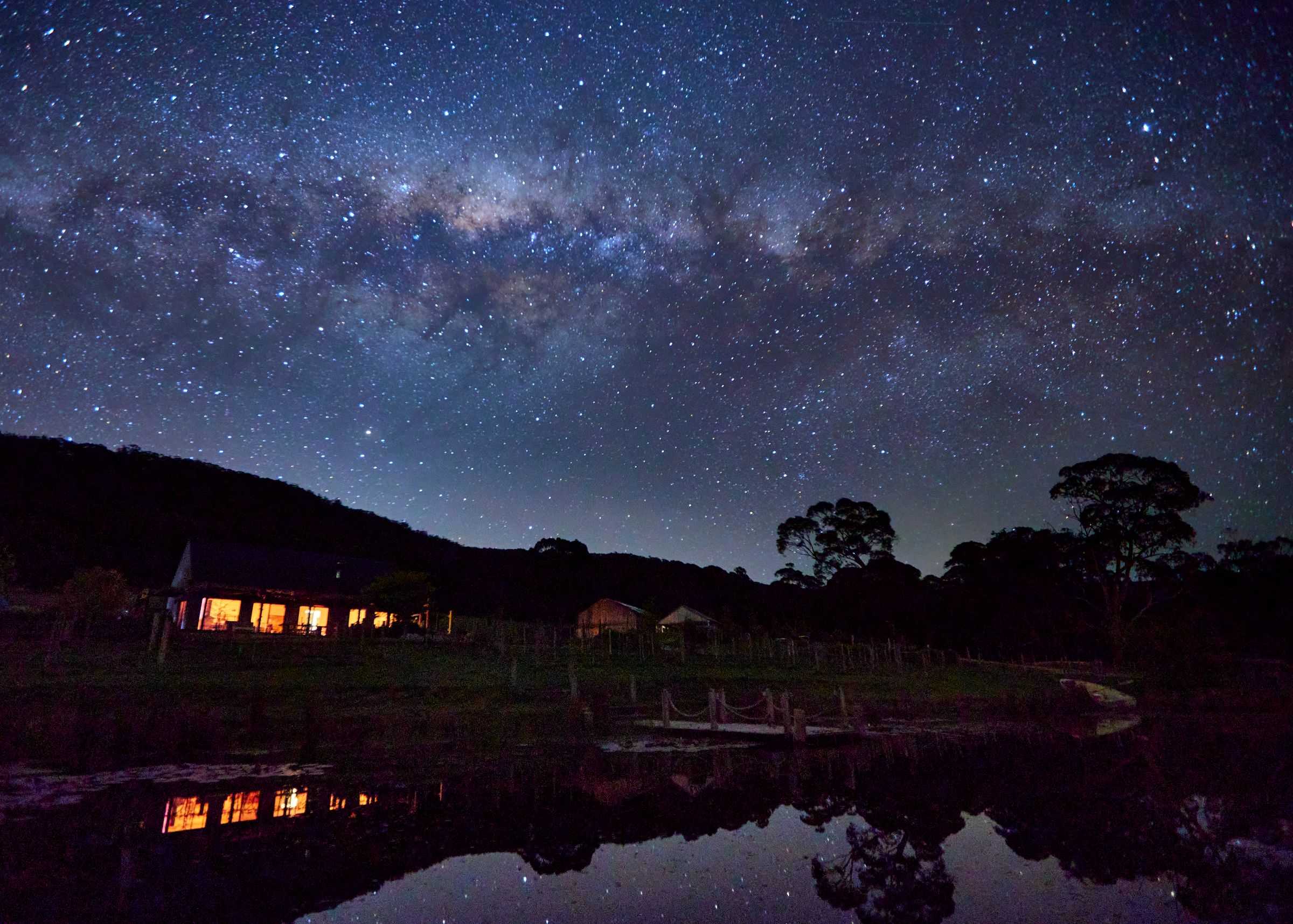 The Glut Farm at night with a sky full of stars