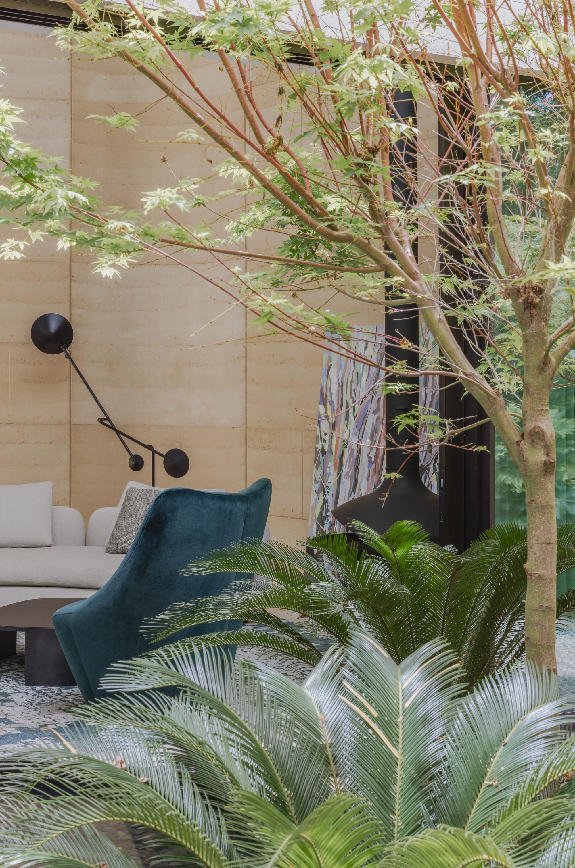 Kenneth Street by Design Studio Group showing the view from the internal garden courtyard looking towards the living room