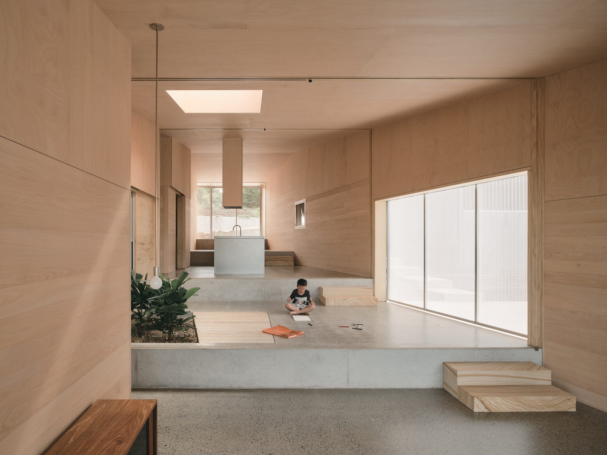 Mapleton House by Atelier Chen Hung. Photography by David Chatfield. Timber stairs leading to timber deck overlooking mountains.