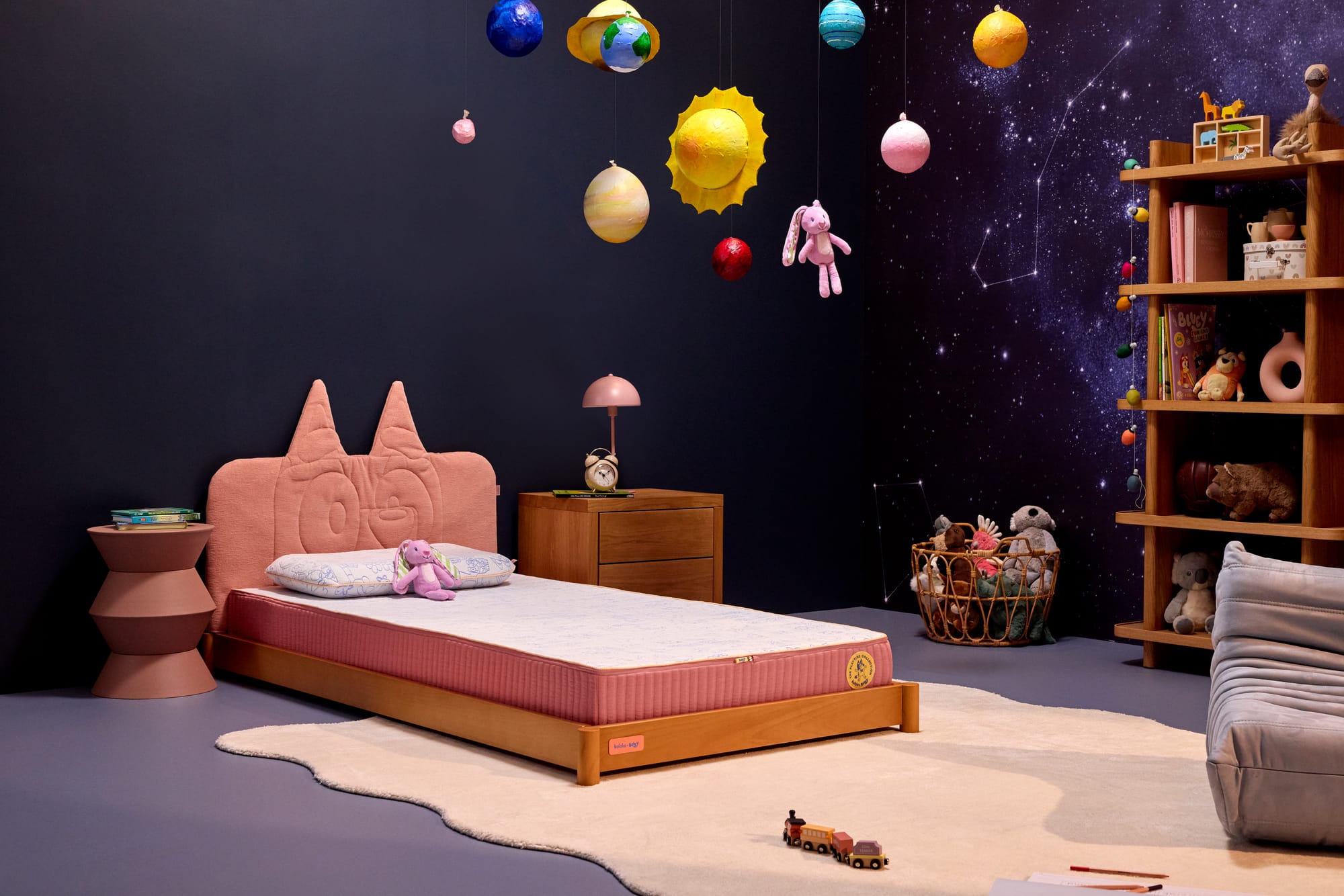 Koala x Bluey Snoozytime in Flamingo showing a styled room.