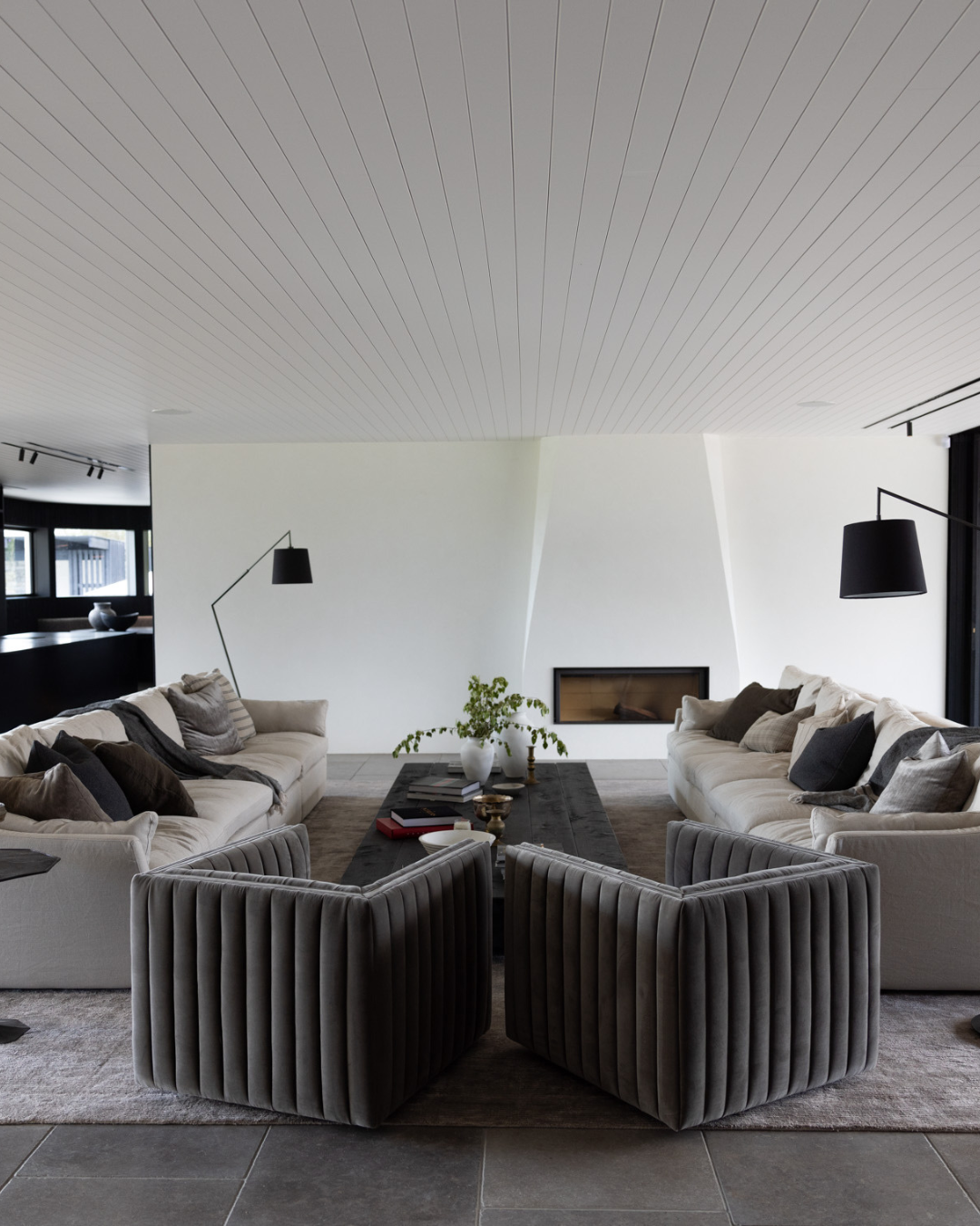 Micalo by Byron Beach Abodes showing interior living space with feature fireplace