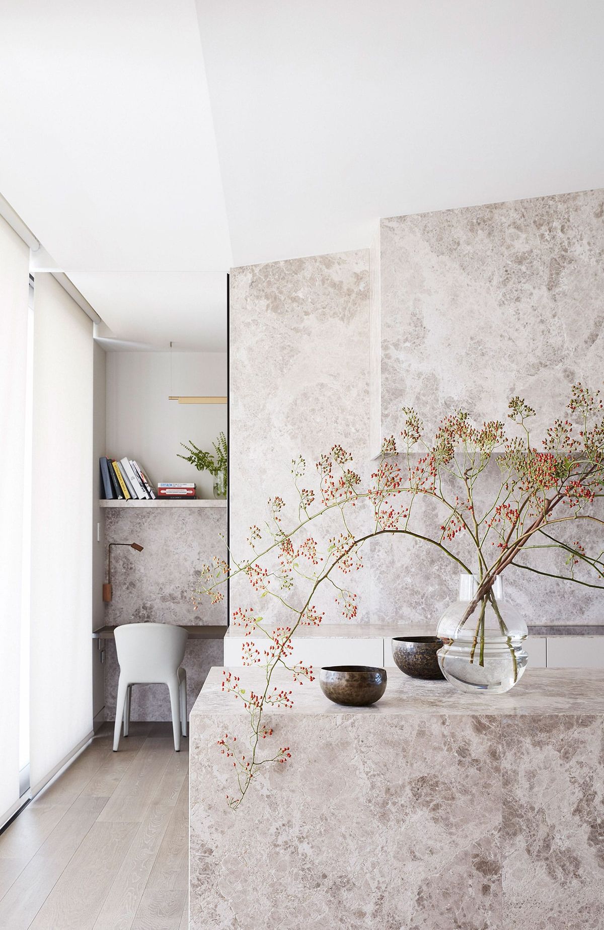 Arc Side by Jolson. Photography by Lucas Allen. Close up shot of residential kitchen with island bench with marble. 