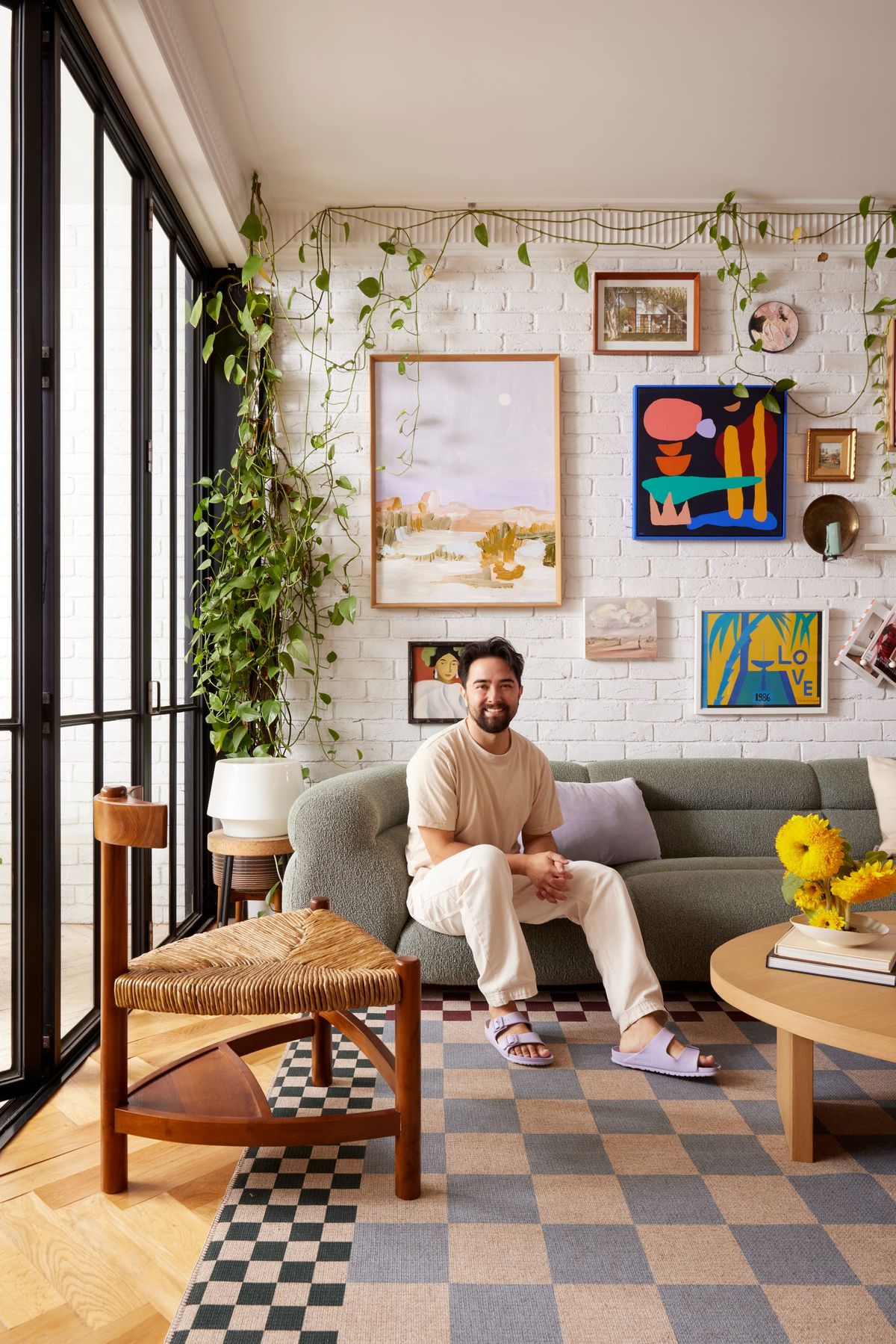 Double Rugs New Check Collection. Photographer: Jacqui Turk. Living room with checkered rug.