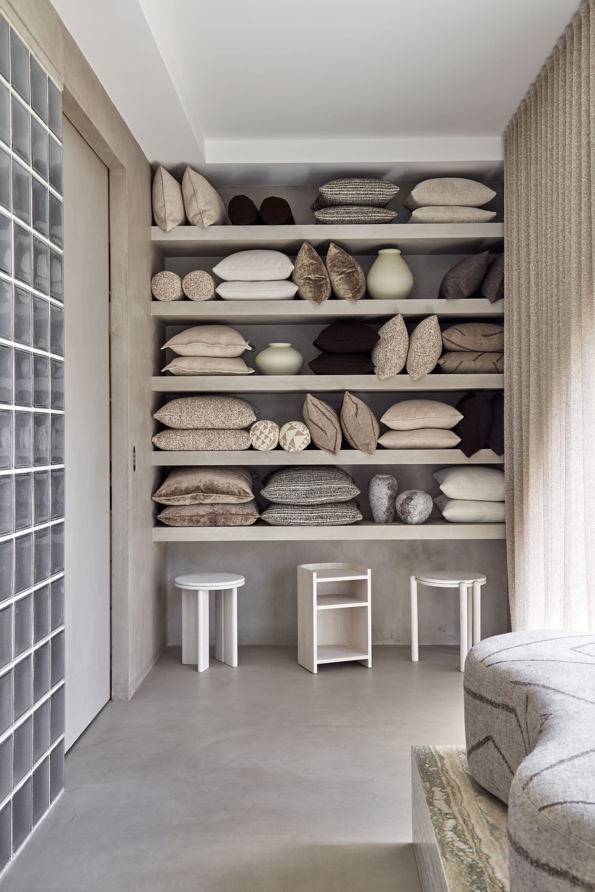 Zenn Showroom. Photography by Elisa Watson.  Concrete shelving. 