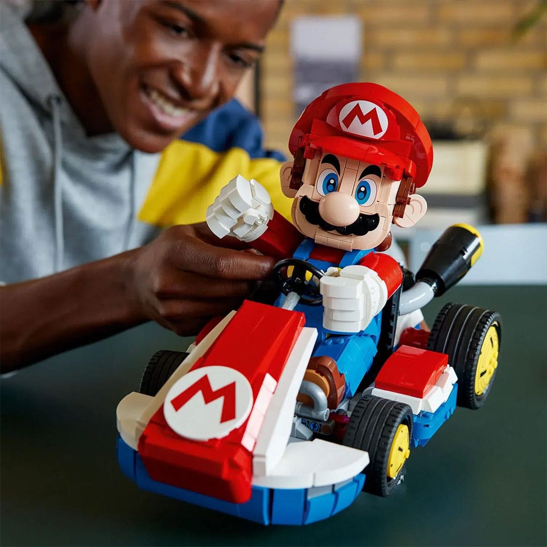 A close up of the Mario Kart LEGO set