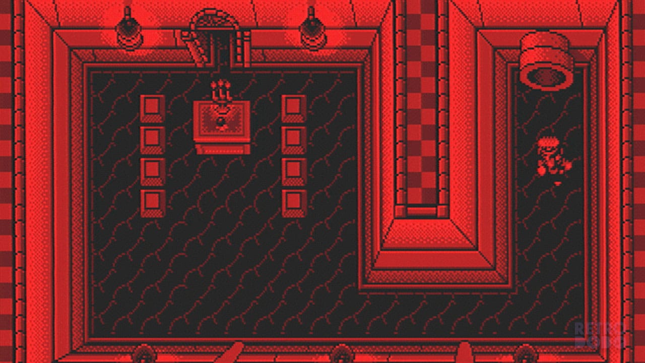 Top-down view of Mario running through a room