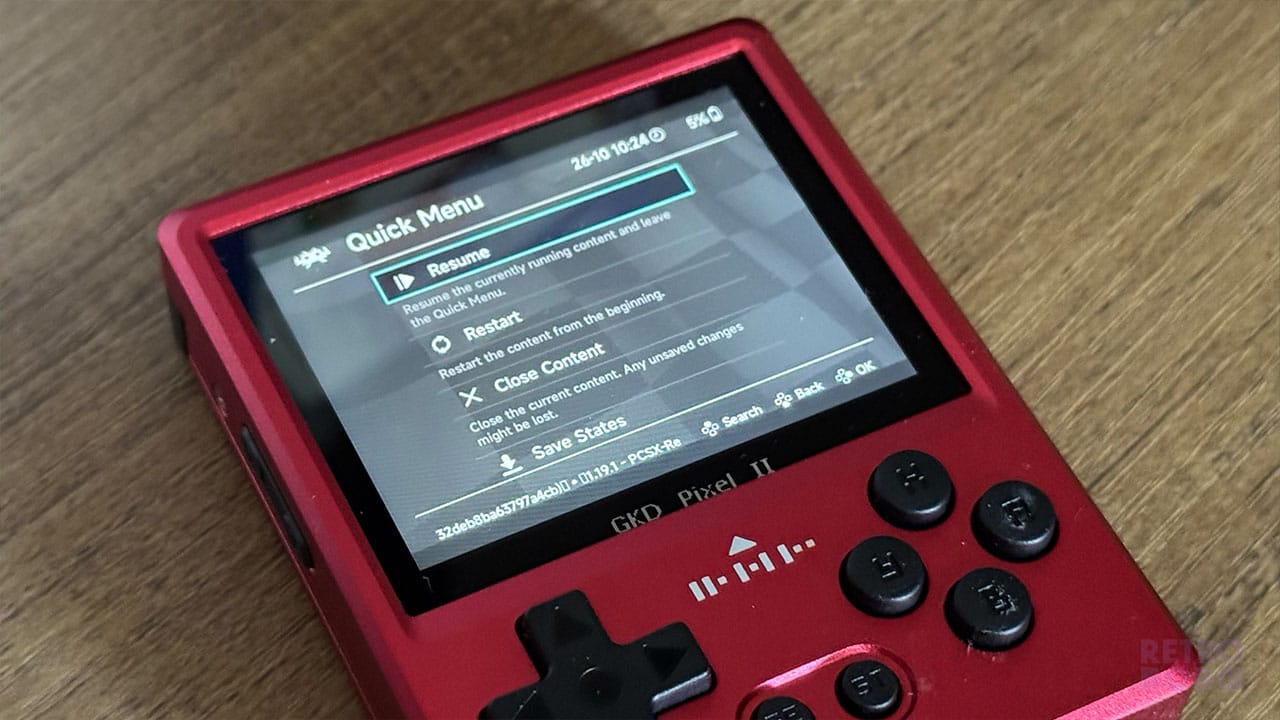 RetroArch settings screen