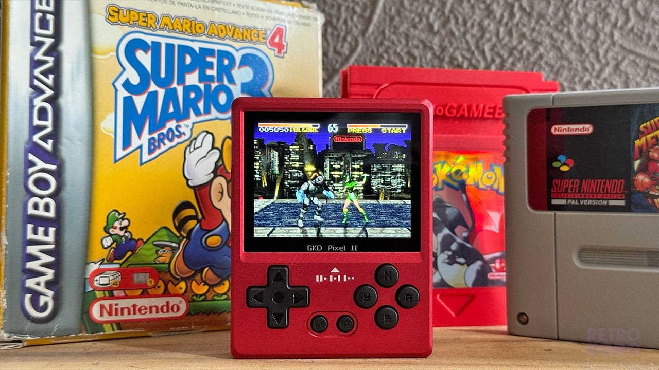 Killer Instinct playing on a small red handheld to a Game Boy Box and a SNES cart