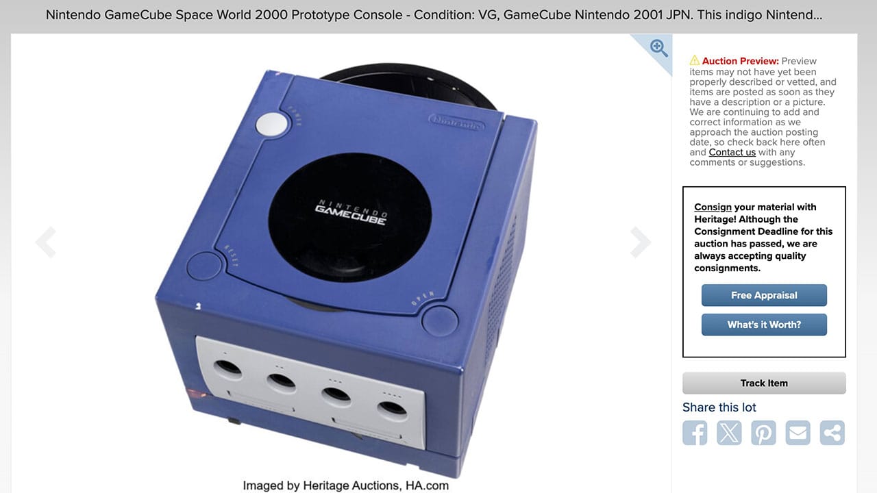 The Heritage Auctions page for the Space World GameCube