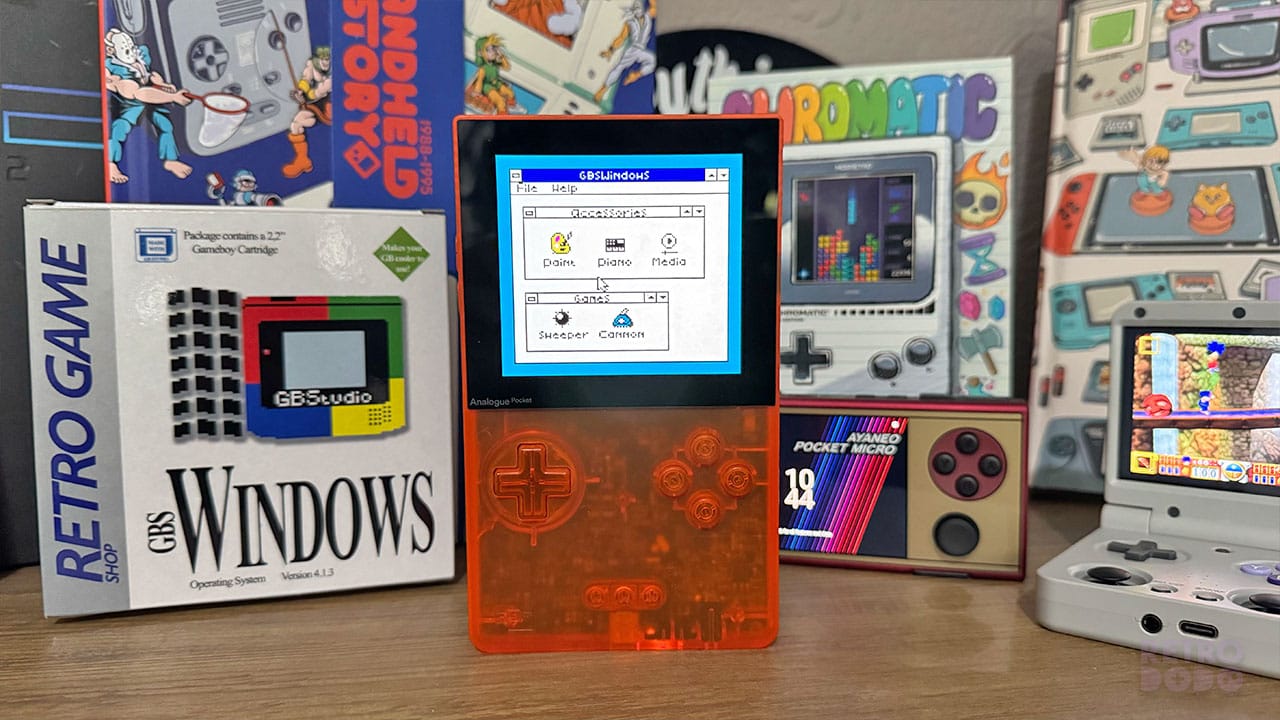 Seb's Analogue Pocket showing the GBS Windows start screen