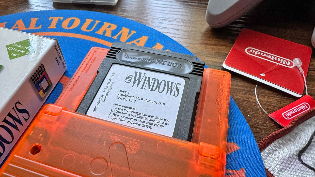 A close up of the GBS Windows game cart
