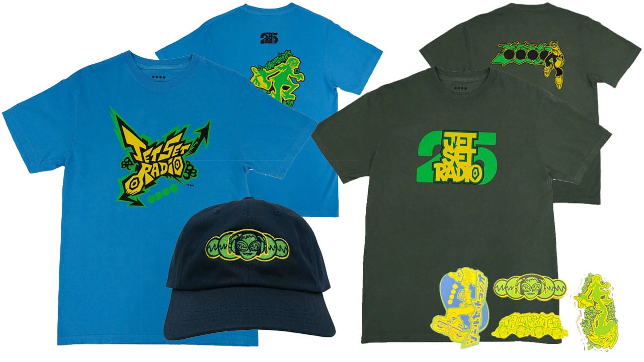 A selection of tees and merch based on Jet Set Radio