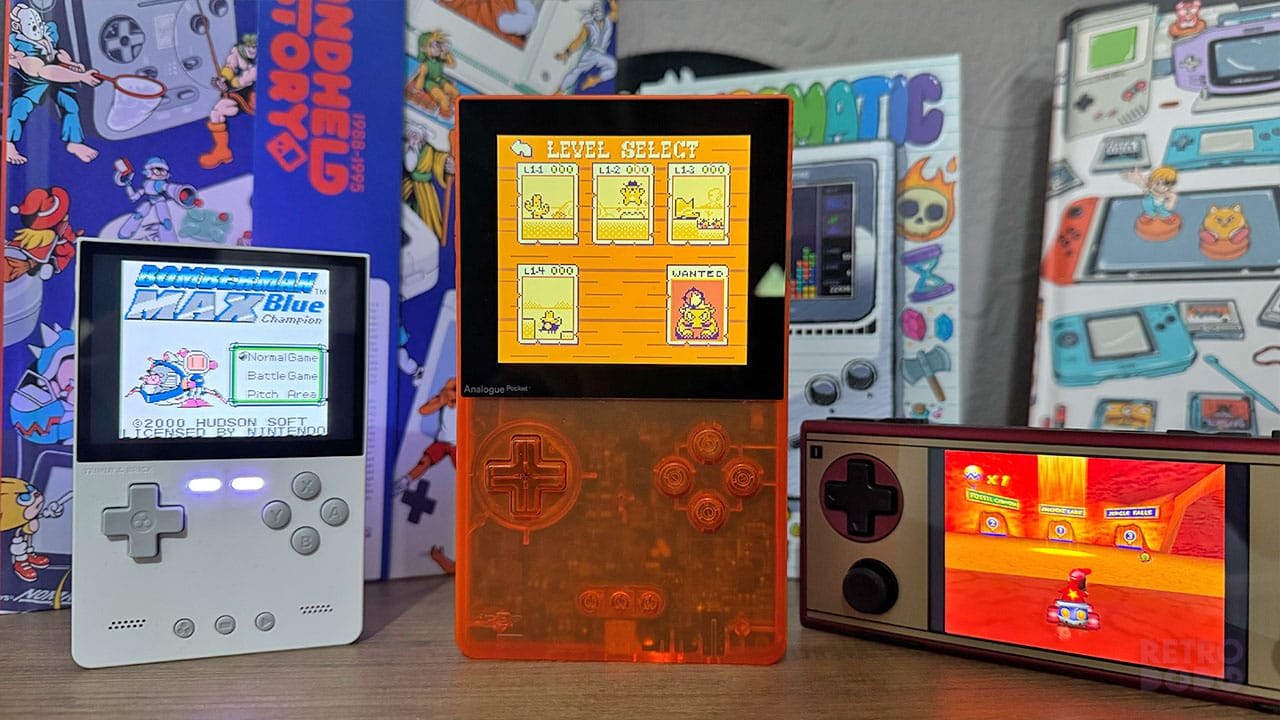 Level Select screen for Kero Kero Cowboy with handhelds either side of Seb's orange analogue pocket