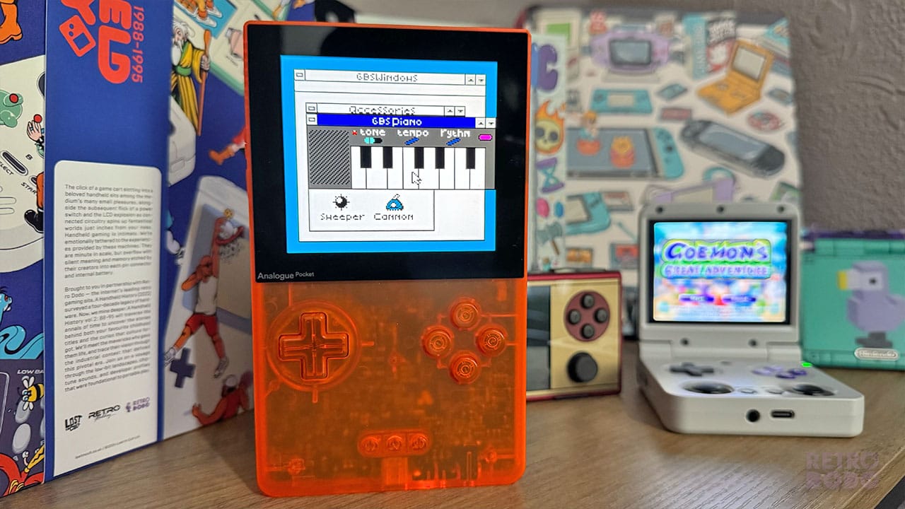 A Piano keyboard on an Analogue Pocket screen.