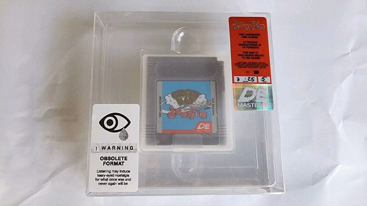 A sealed Game Boy cart of Greenday's album 'Dookie'