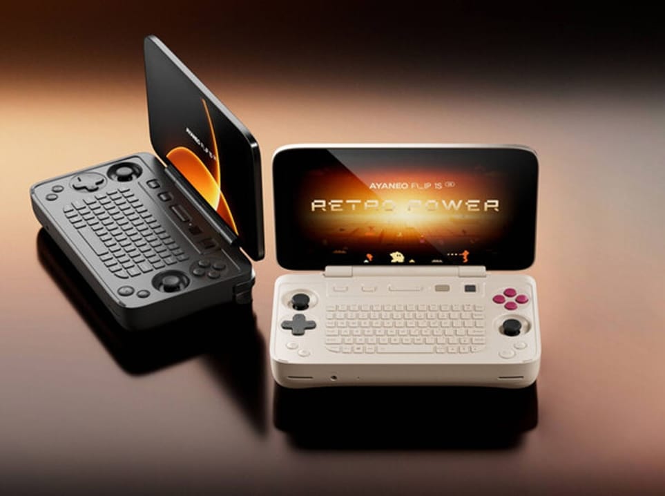 Black and white AYANEO Flip 1S KB handhelds