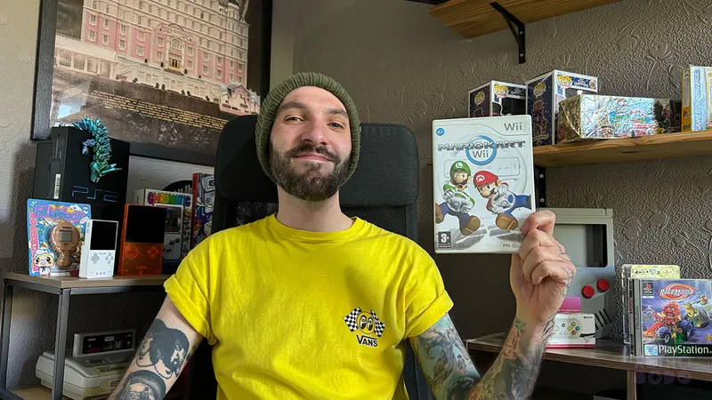 Seb holding Mario Kart Wii box