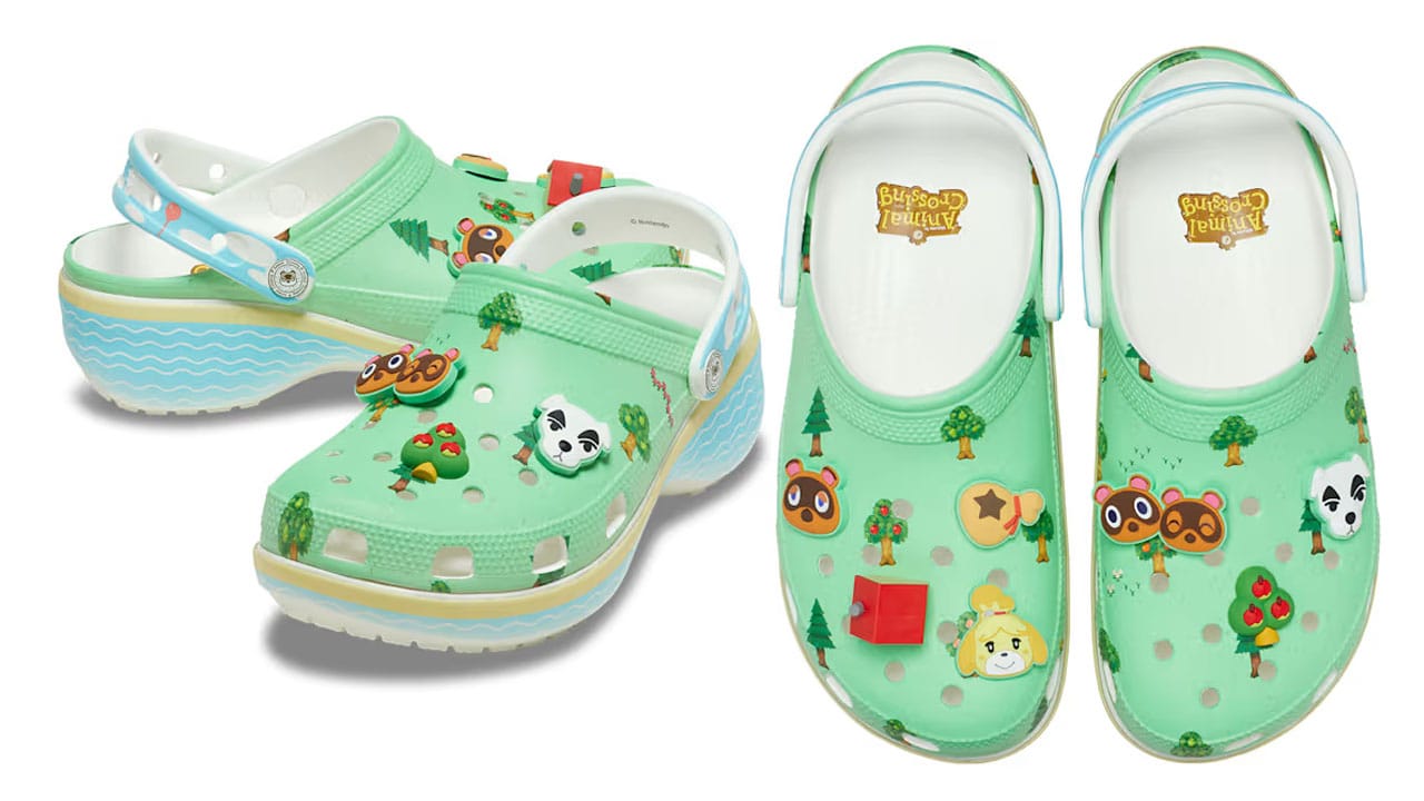 Different angles of the Animal Crossing Crocs