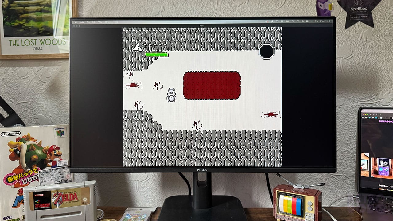 Conker in a NES-style Zelda world on Seb's monitor