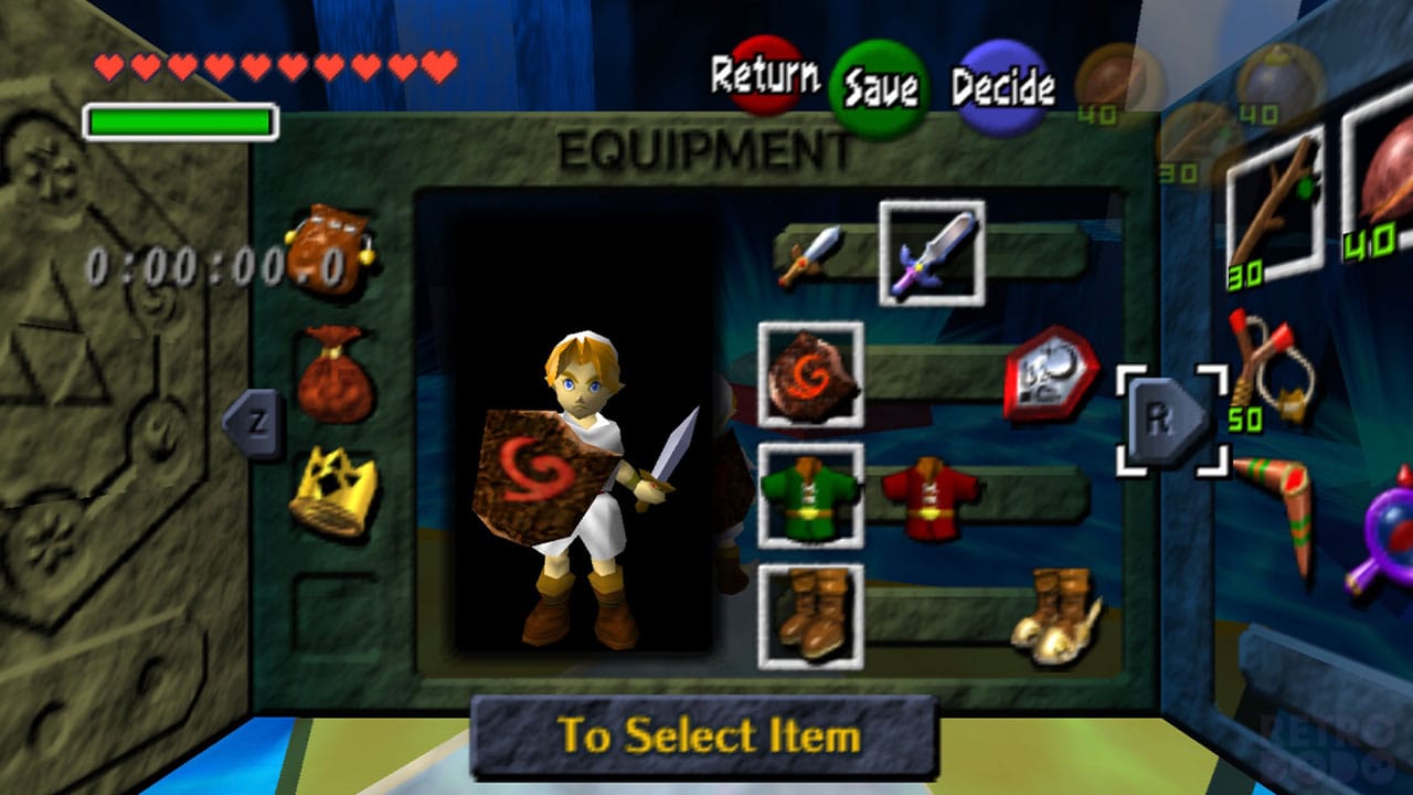 Weapon select screen in Ship of Harkinian